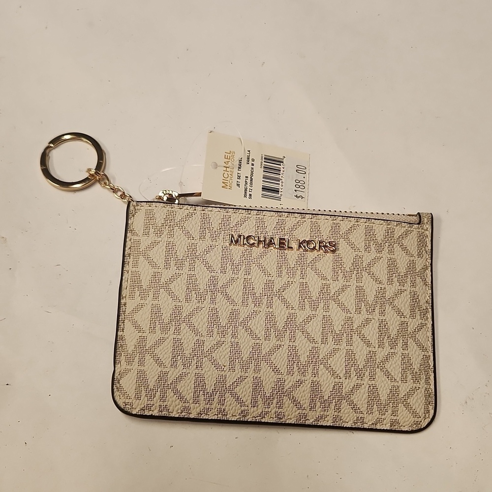 Michael Kors Credit Card Keychain Jet Set Coin Pouch NEW Vanella